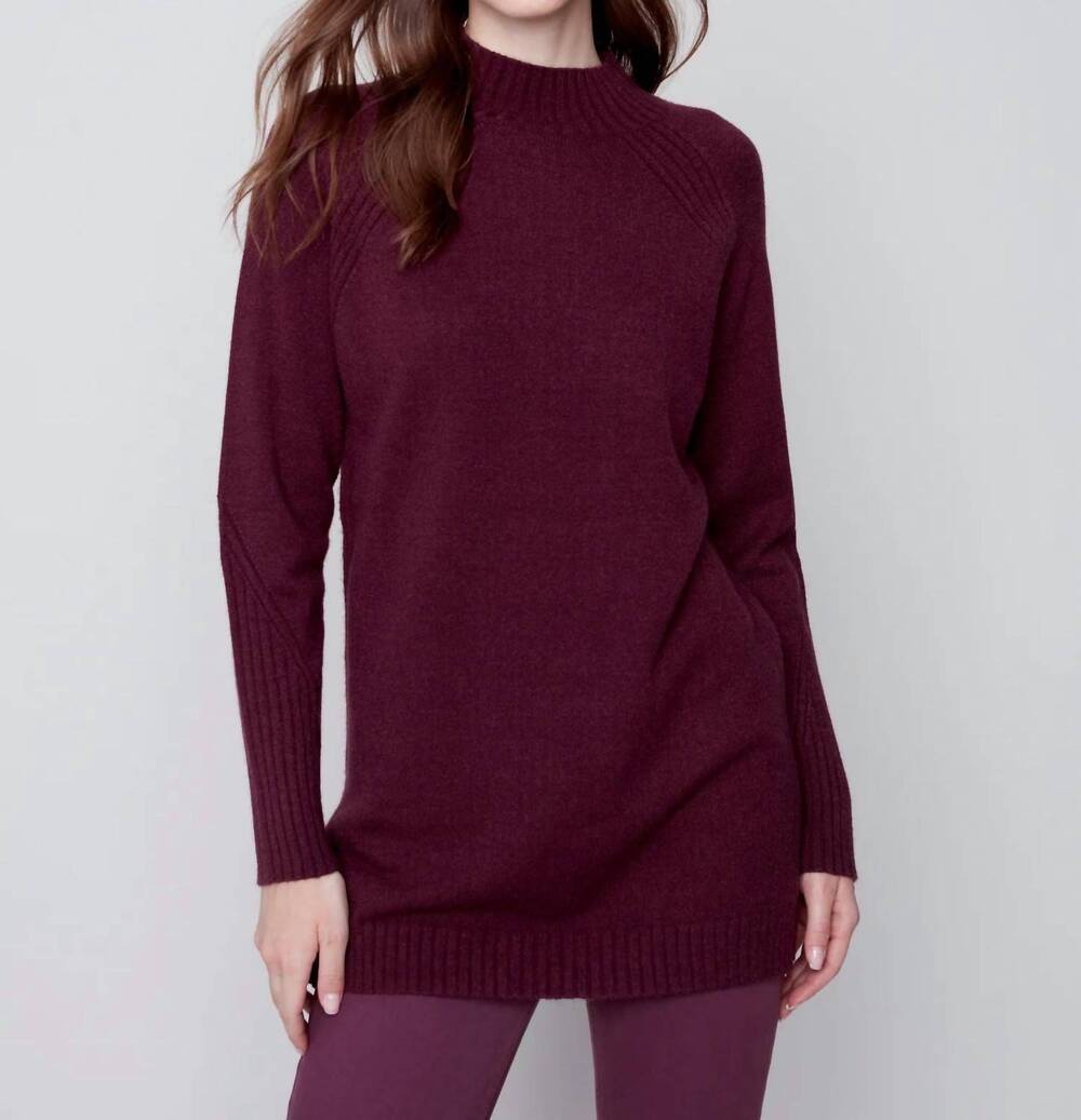 NEW CHARLIE B mock neck tunic sweater in port